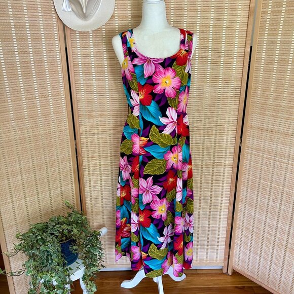 Vintage Sleeveless Maxi Dress With Vibrant Floral Size M - Picture 1 of 9